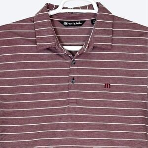 Travis Mathew Burgundy Striped Polo Mens M Golf Prep Casual‎ Lightweight Knit